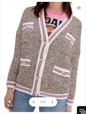 NWT Maje Mapado Metallic Tweed Jacket Cardigan with Pink Trim